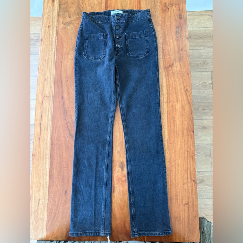 Reformation Elise High Rise Button Fly Jeans Womens 28 Long Black‎ Wash Casual